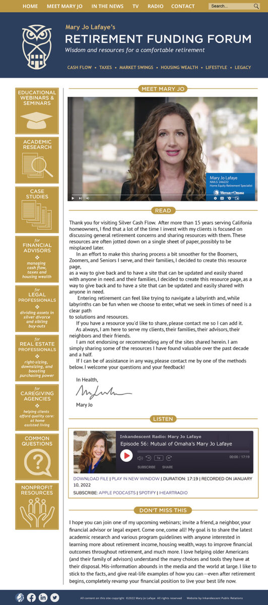 Mary Jo Lafeye’s Retirement Funding Forum